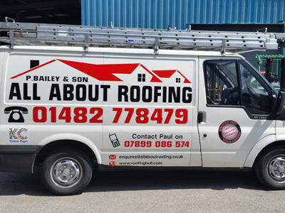Van Side Graphics (All About Roofing)